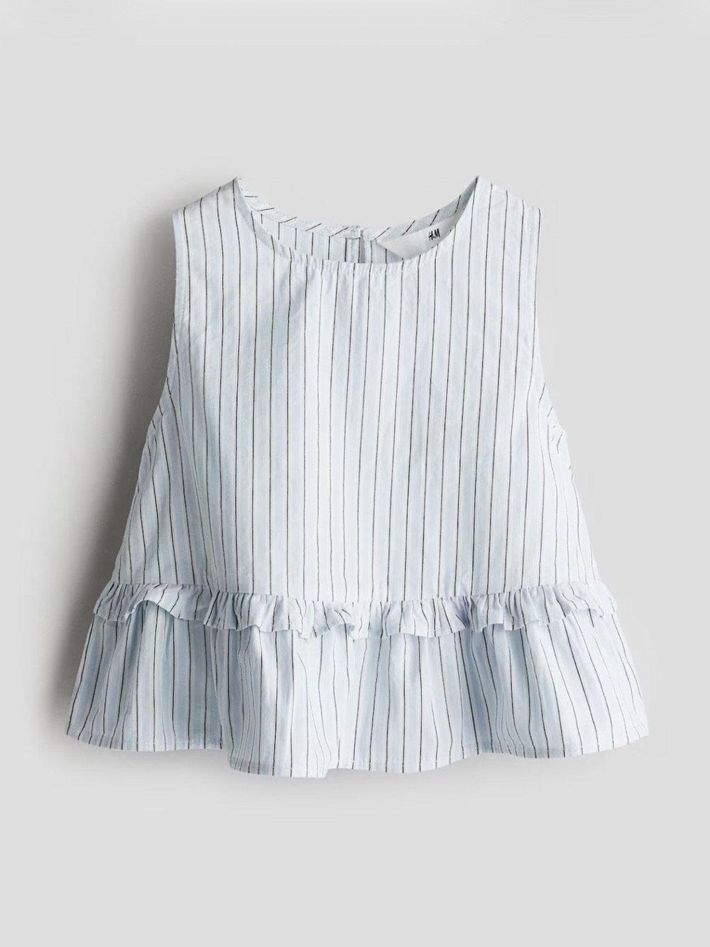 H&M White Tank Top with Light Blue Pinstripes and Ruffle Hem